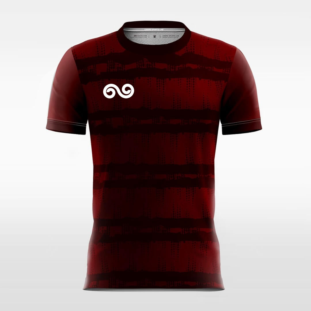 red and black striped soccer jersey