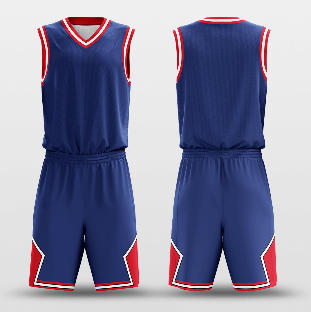 Dark Blue Red -Custom Basketball Jersey with Shorts Subliamted