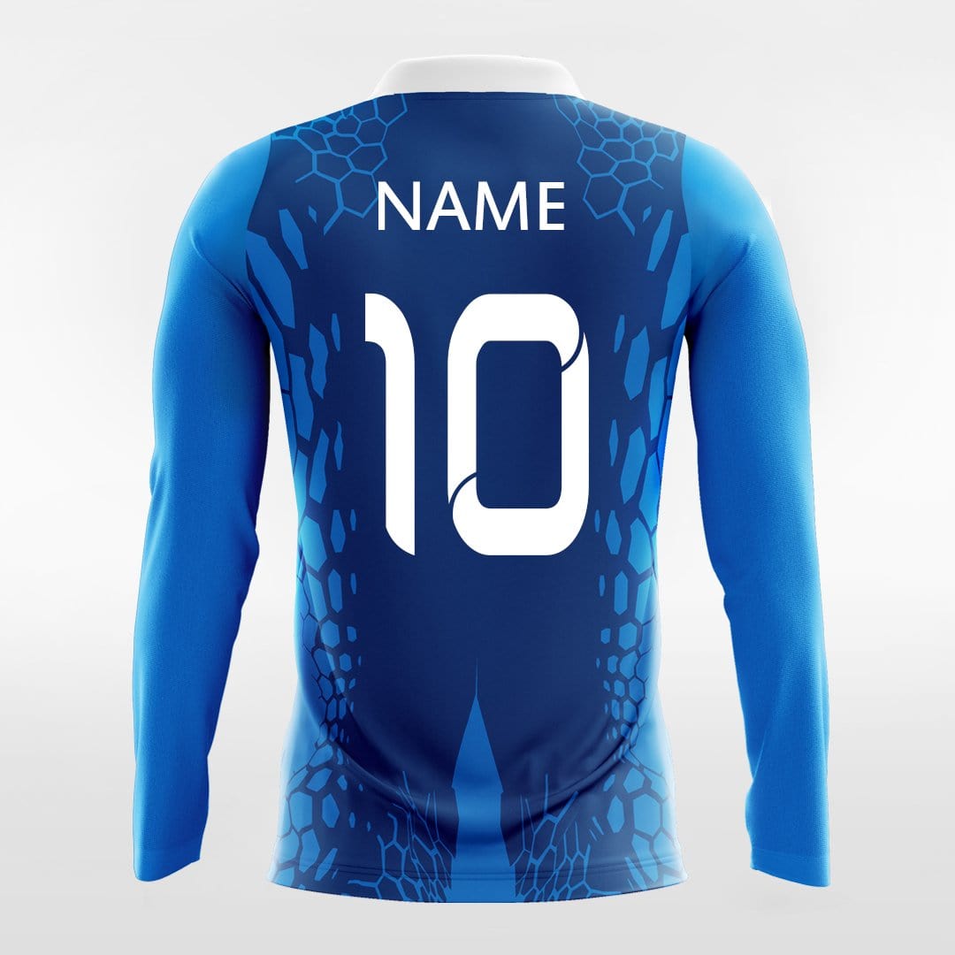 Dragon Vein - Custom Long Sleeve Soccer Jersey Deep Blue for Men