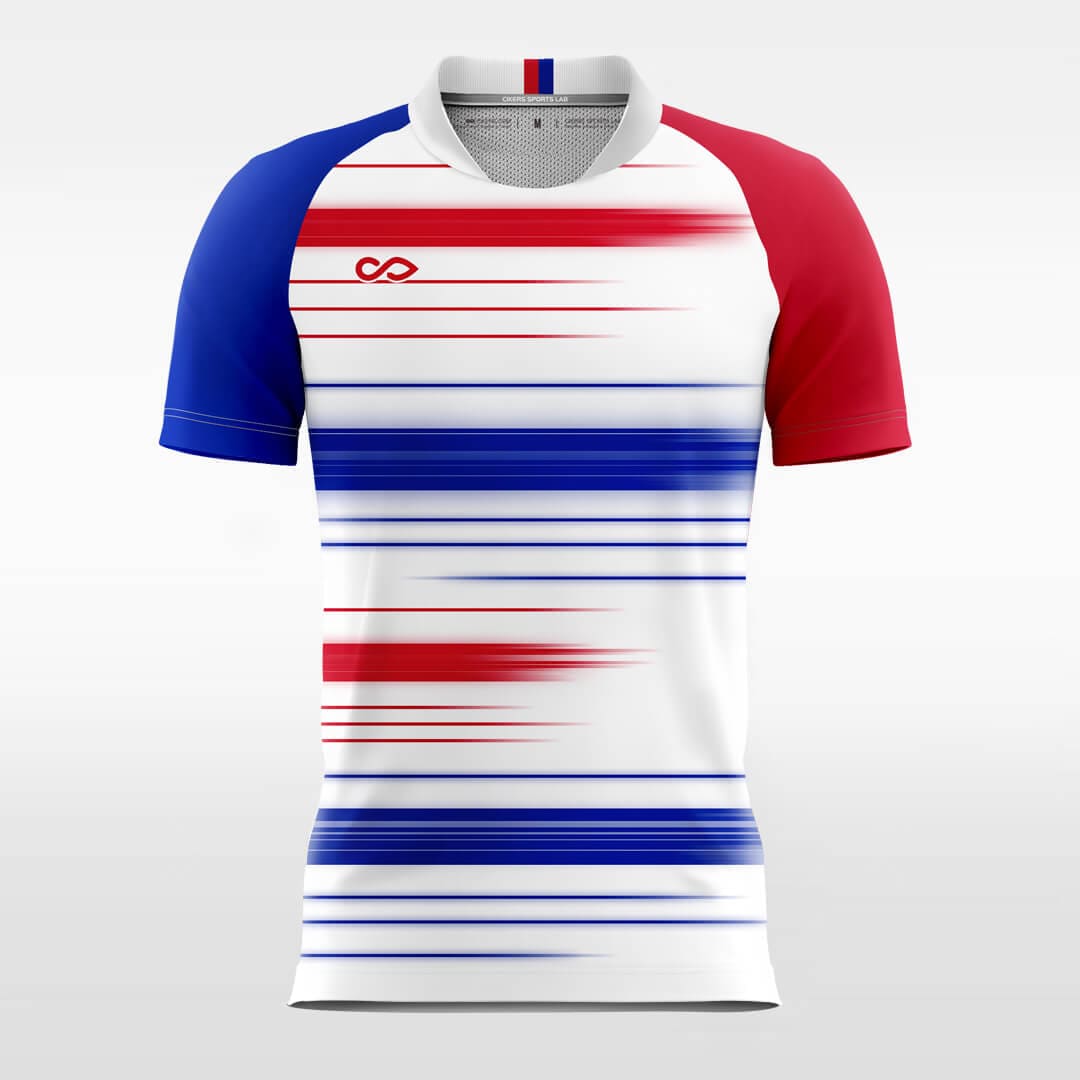 white and blue soccer jersey