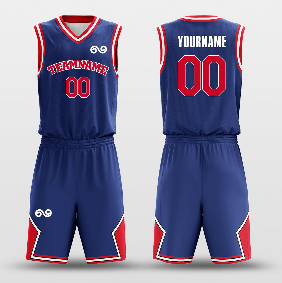 Dark Blue Red -Custom Basketball Jersey with Shorts Subliamted