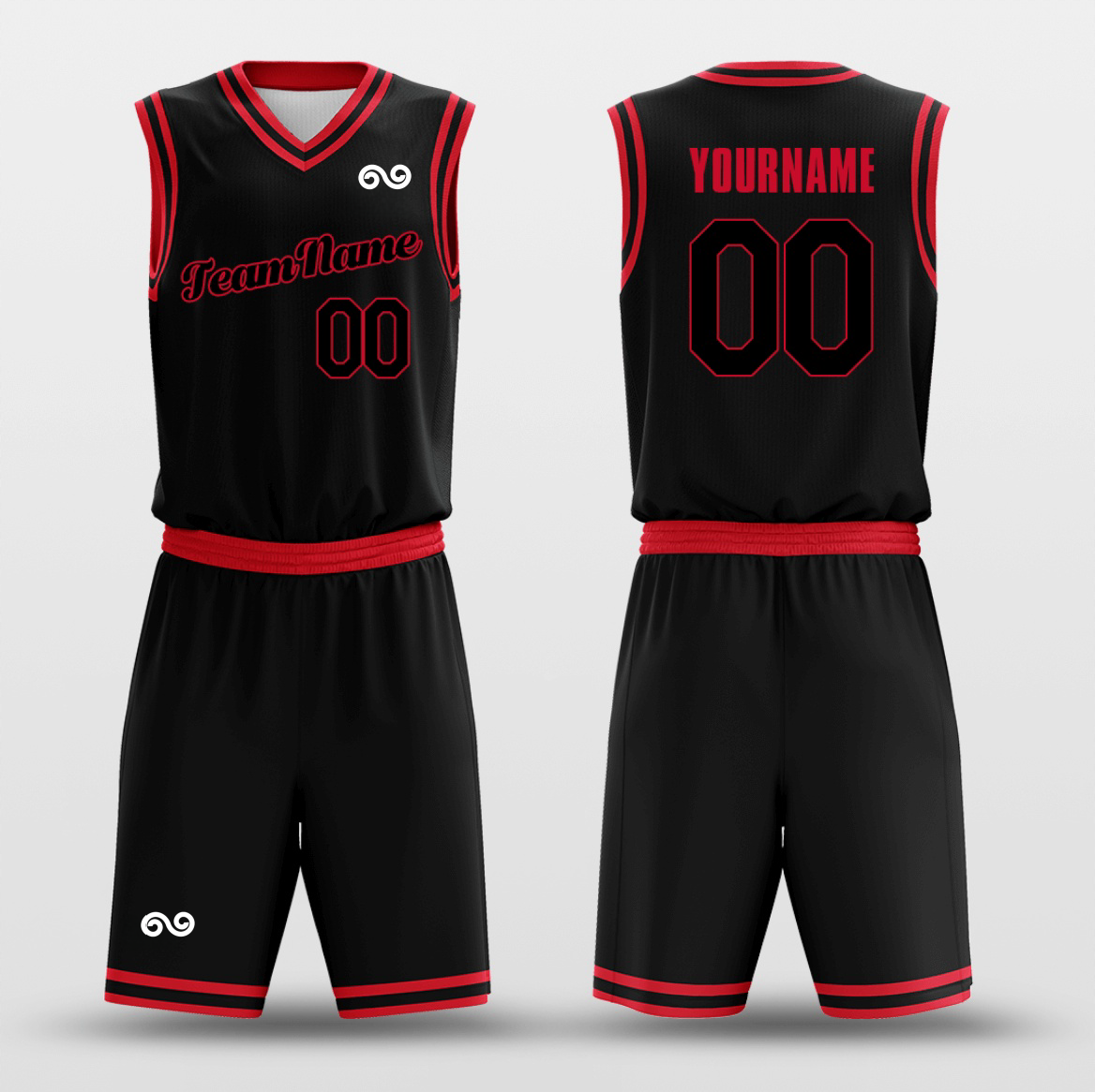 Black Red -Custom Basketball Jersey with Shorts Subliamted