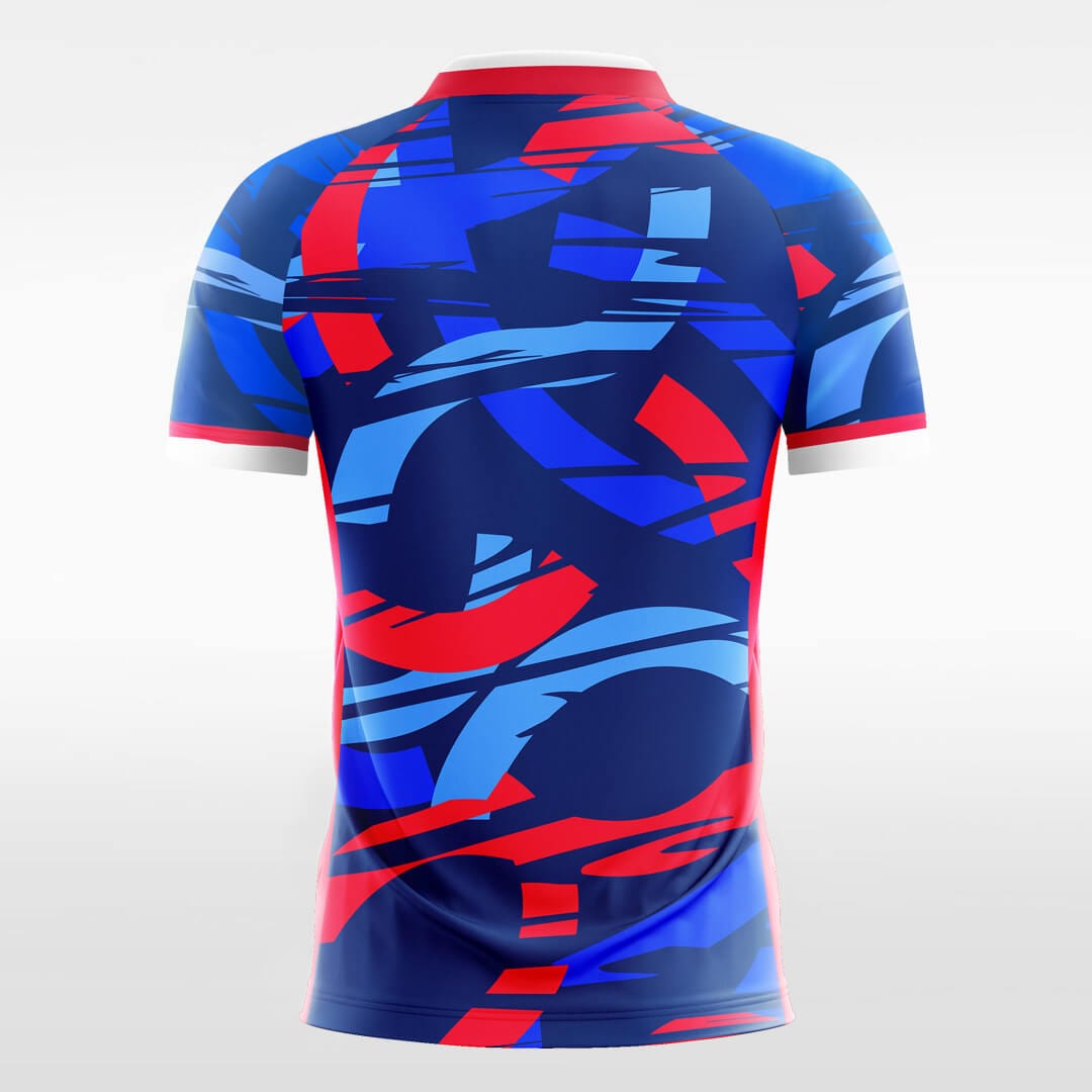 blue and red short sleeve soccer jersey