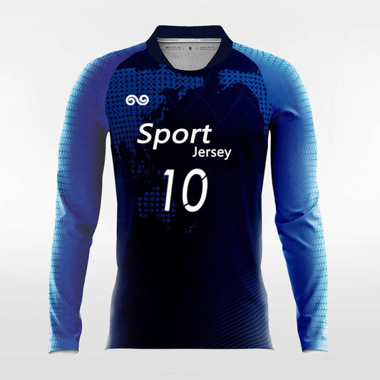 Terra Firma - Custom Long Sleeve Soccer Jersey Blue for Men
