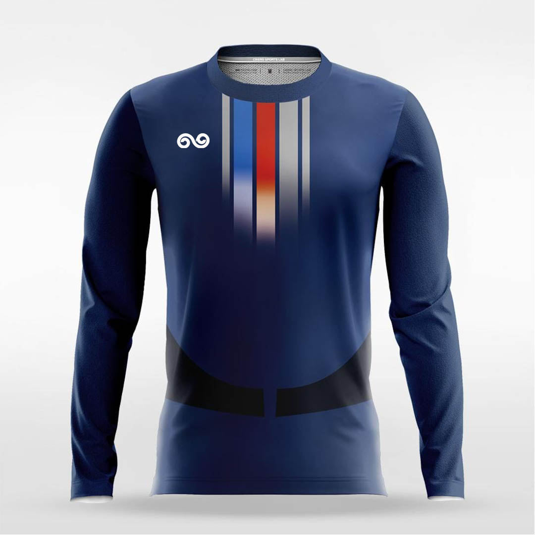 Halo - Custom Long Sleeve Soccer Jersey Navy Blue for Men