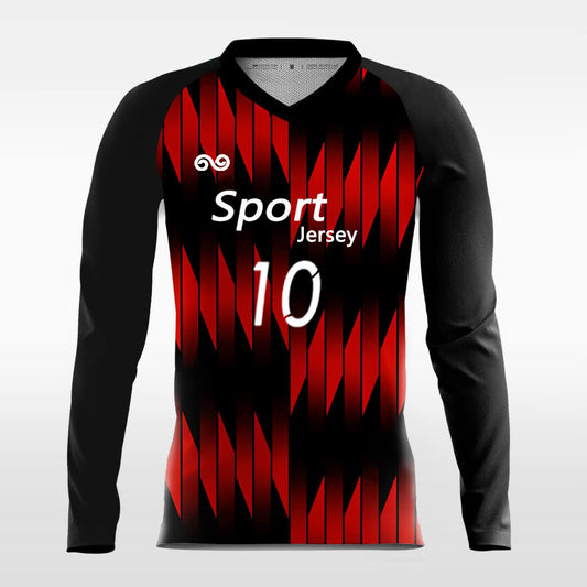 Fire - Custom Long Sleeve Soccer Jersey Black for Men