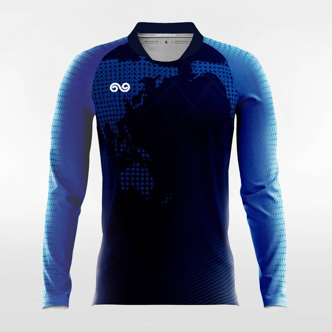 Terra Firma - Custom Long Sleeve Soccer Jersey Blue for Men
