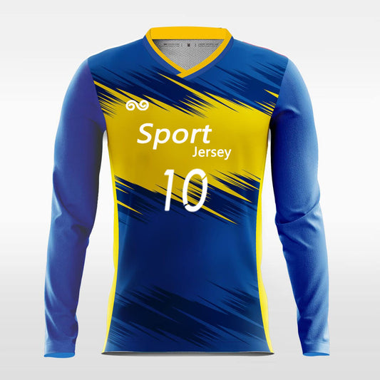 Warm Light - Custom Long Sleeve Soccer Jersey Blue for Men