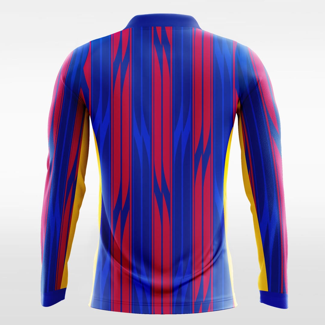 Ribbon- Custom Long Sleeve Soccer Jersey Blue and Red for Men