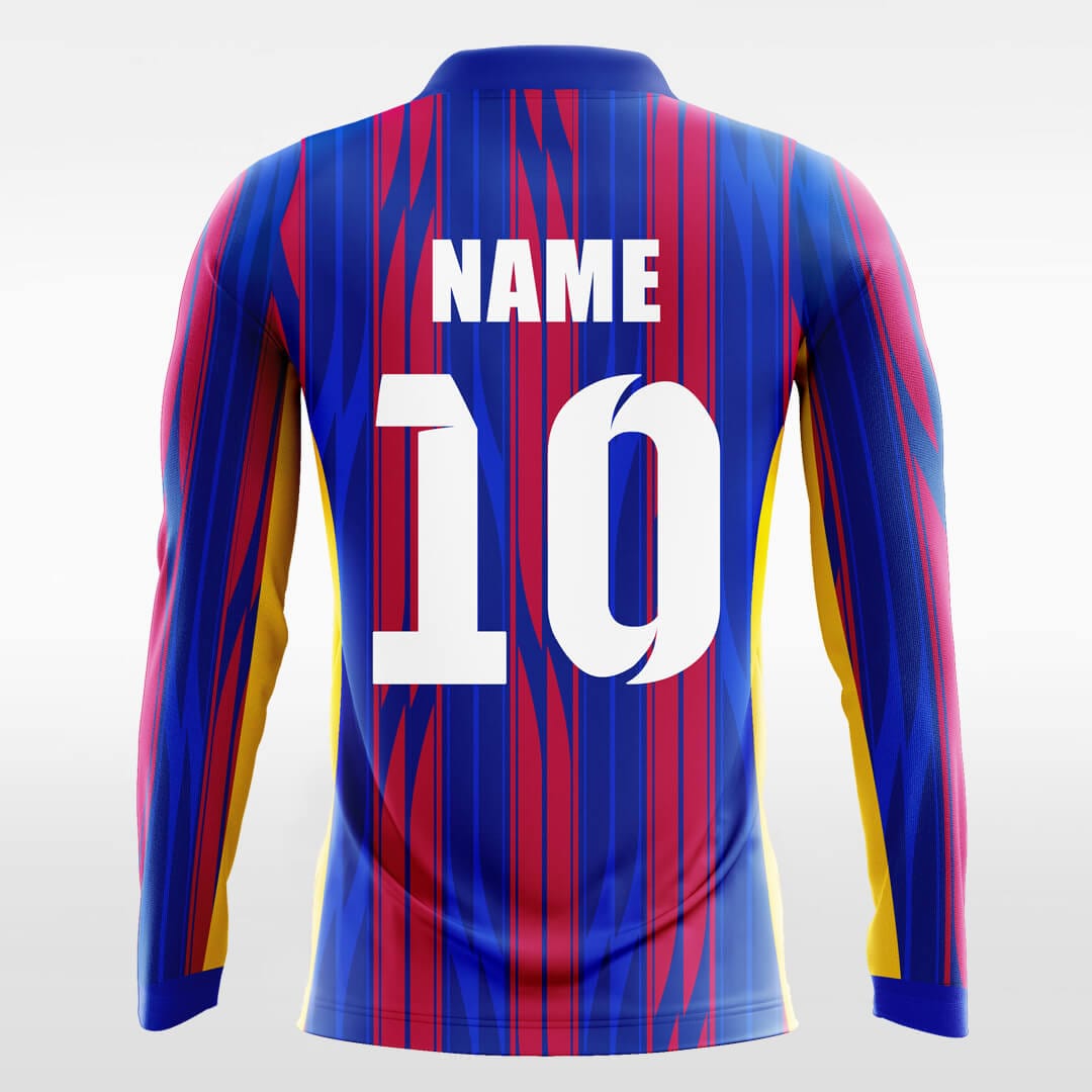 Ribbon- Custom Long Sleeve Soccer Jersey Blue and Red for Men