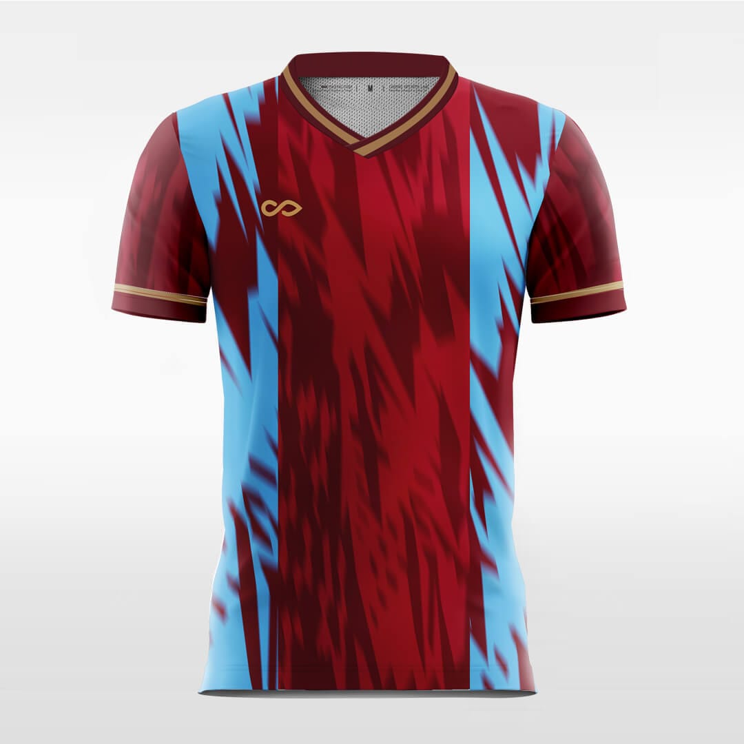 red and blue short sleeve soccer jersey