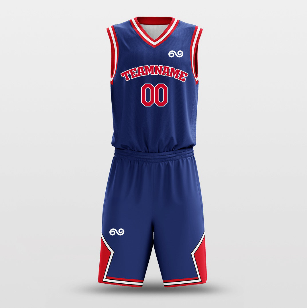 Dark Blue Red -Custom Basketball Jersey with Shorts Subliamted