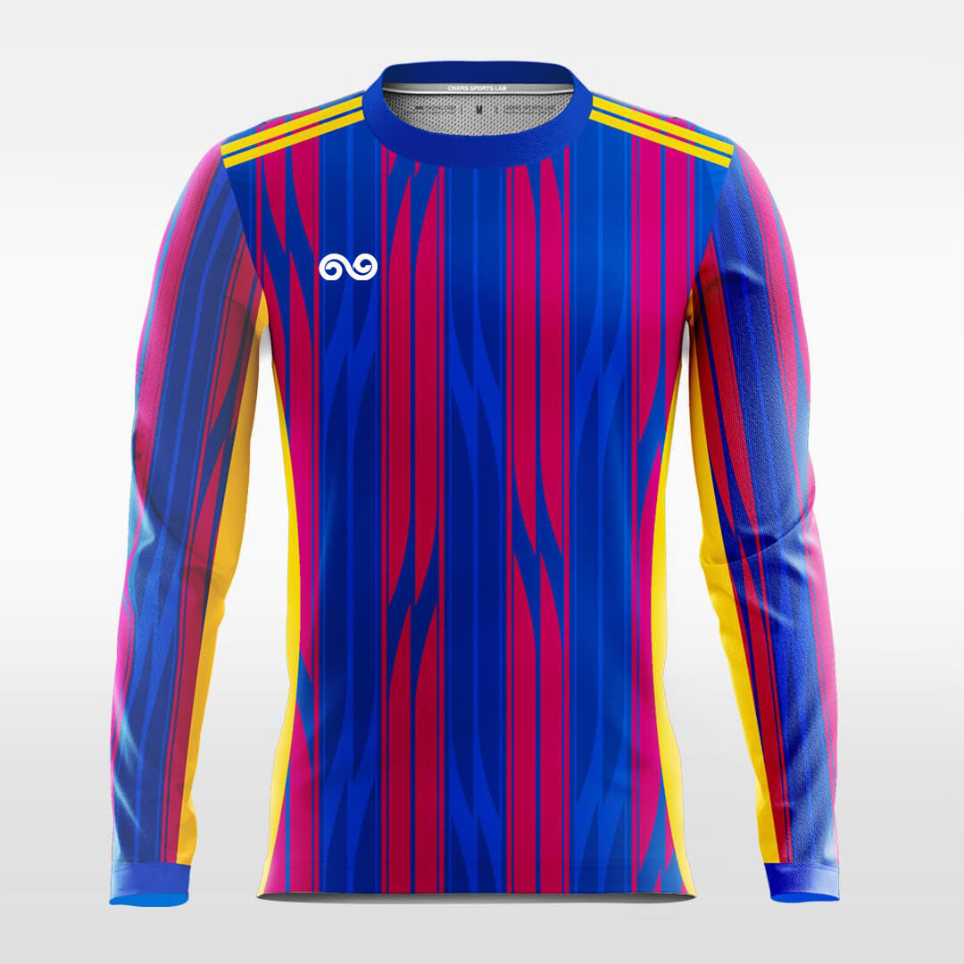 Ribbon- Custom Long Sleeve Soccer Jersey Blue and Red for Men